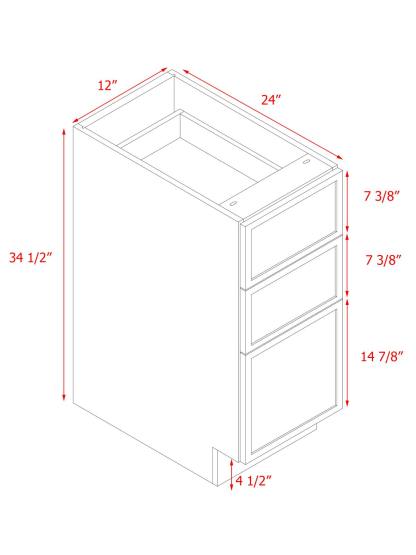 Natural Box Oak Slim - 12"W Drawer Base Cabinet 3-Drawers