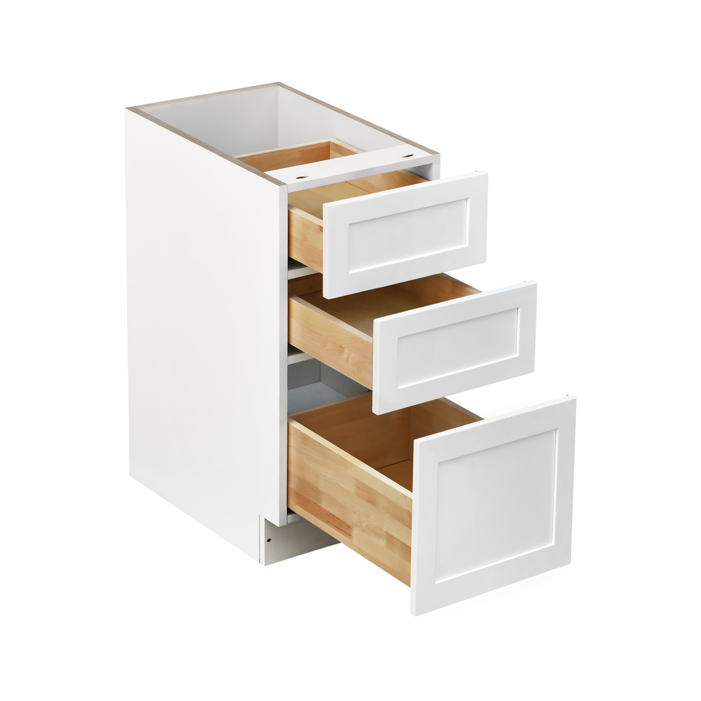 White Shaker - 12"W Drawer Base Cabinet 3-Drawers