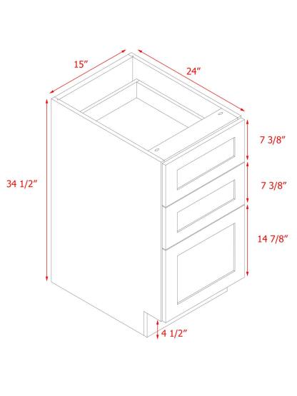 White Shaker - 15"W Drawer Base Cabinet 3-Drawers