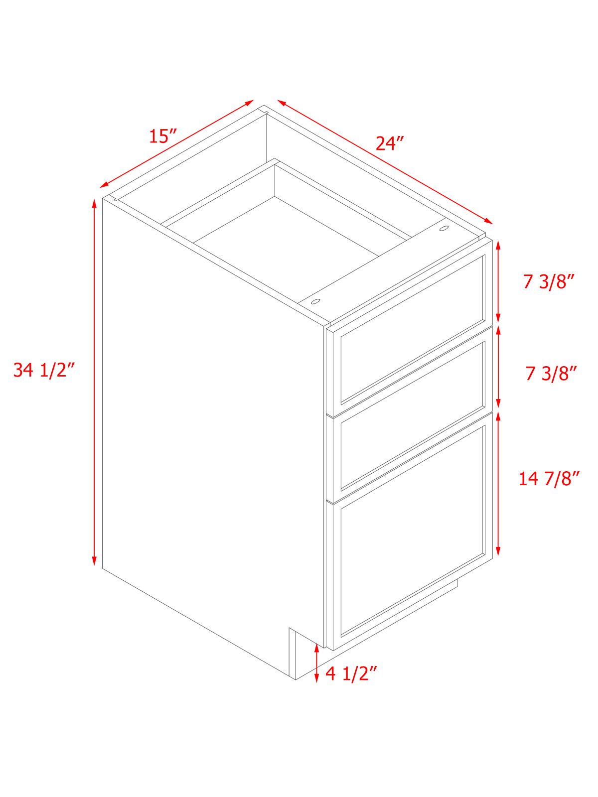 Natural Box Oak Slim - 15"W Drawer Base Cabinet 3-Drawers