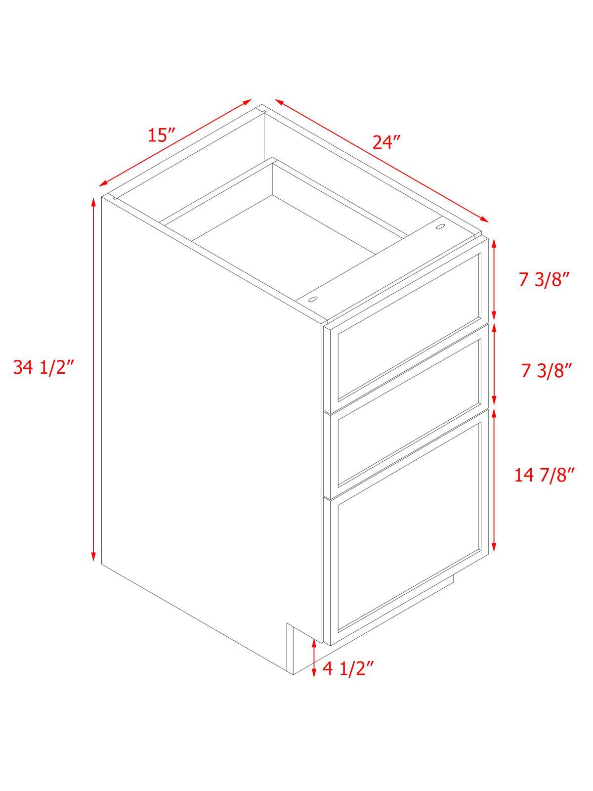 Natural Box Oak Slim - 15"W Drawer Base Cabinet 3-Drawers