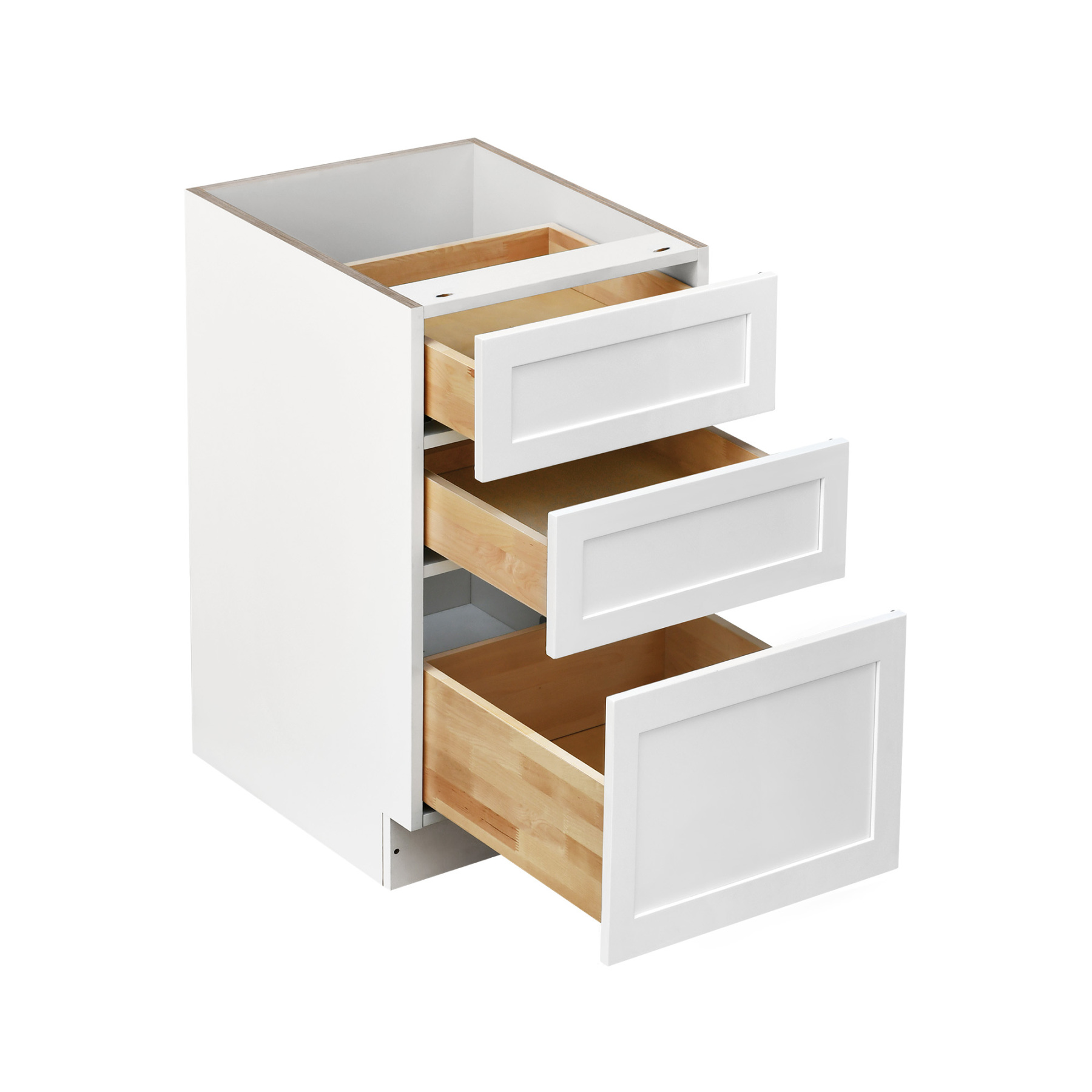 White Shaker - 15"W Drawer Base Cabinet 3-Drawers