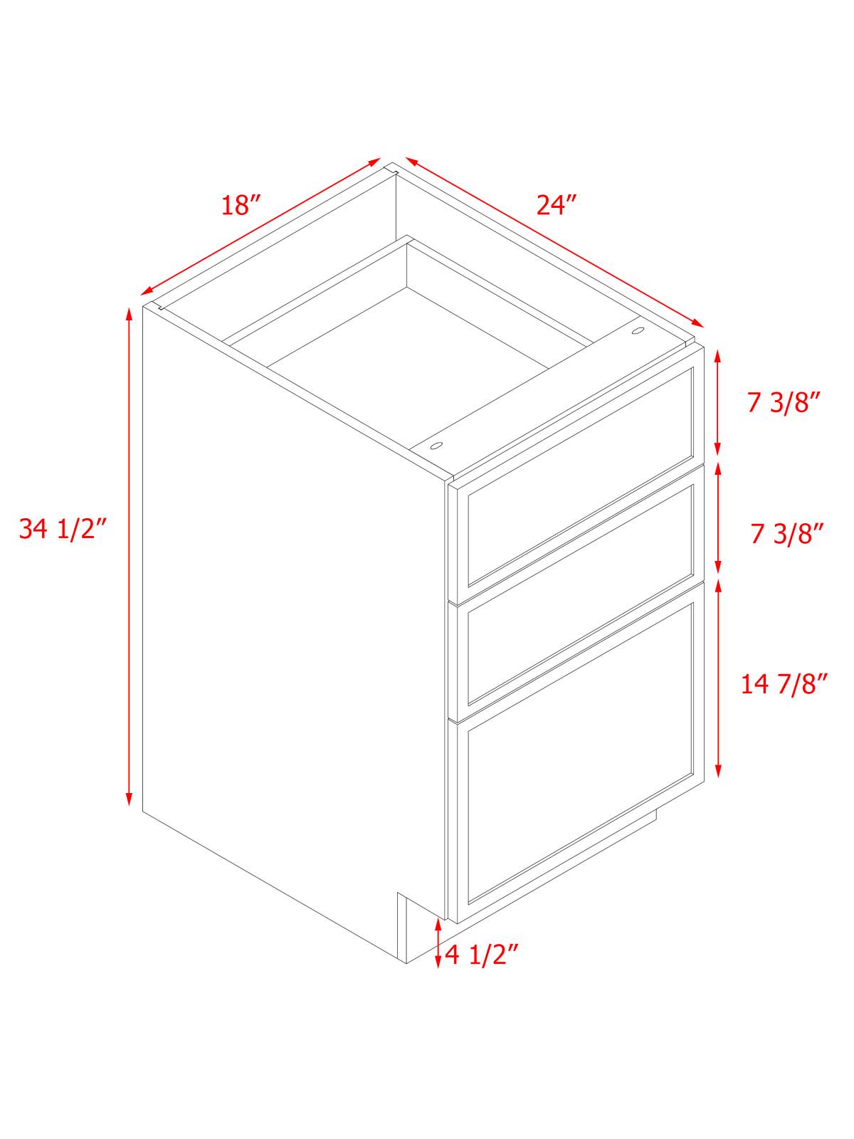 Natural Box Oak Slim - 18"W Drawer Base Cabinet 3-Drawers