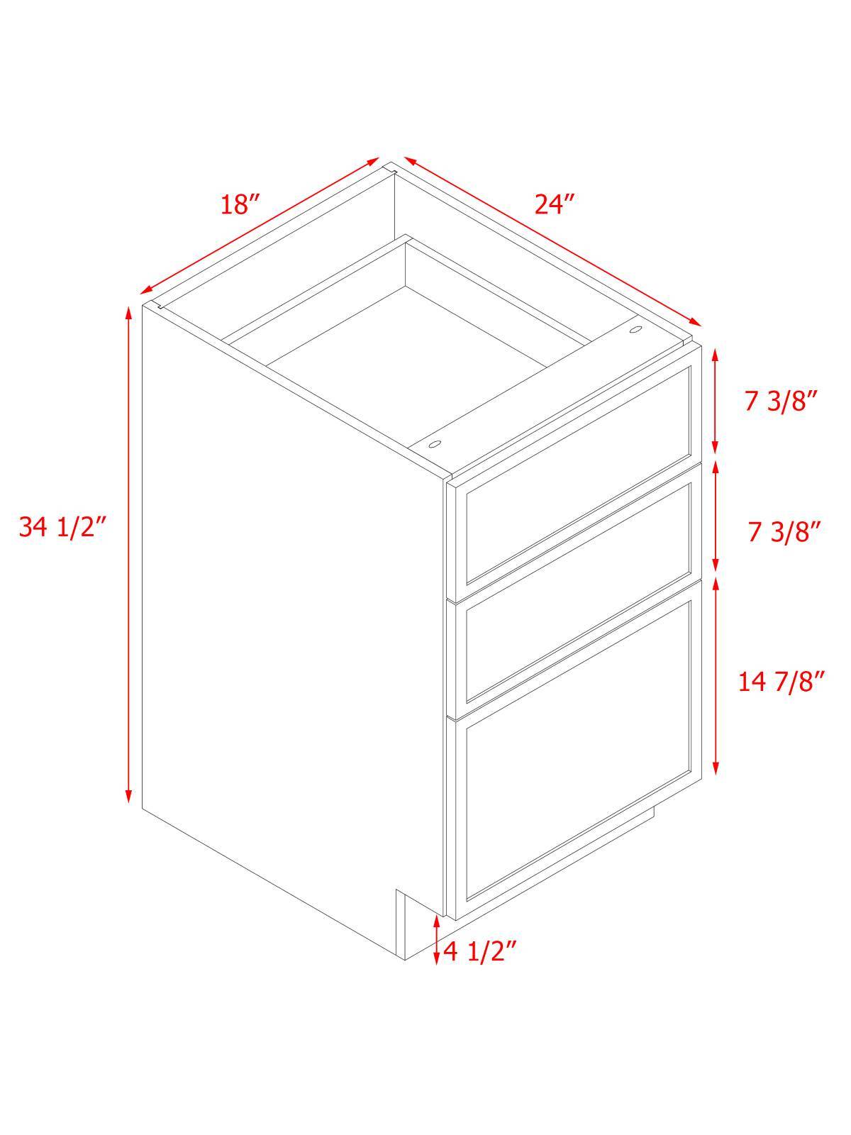Natural Box Oak Slim - 18"W Drawer Base Cabinet 3-Drawers