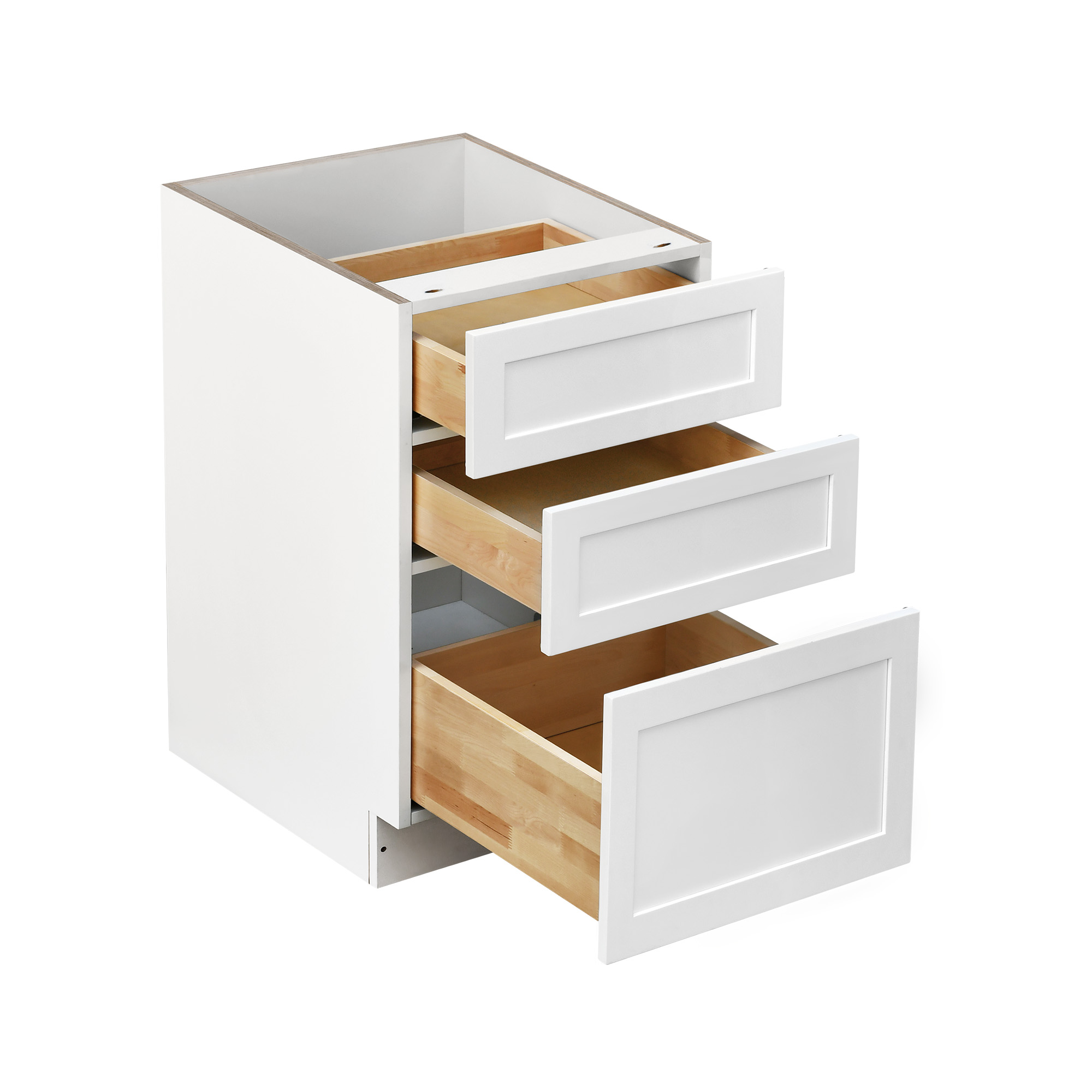 White Shaker - 18"W Drawer Base Cabinet 3-Drawers