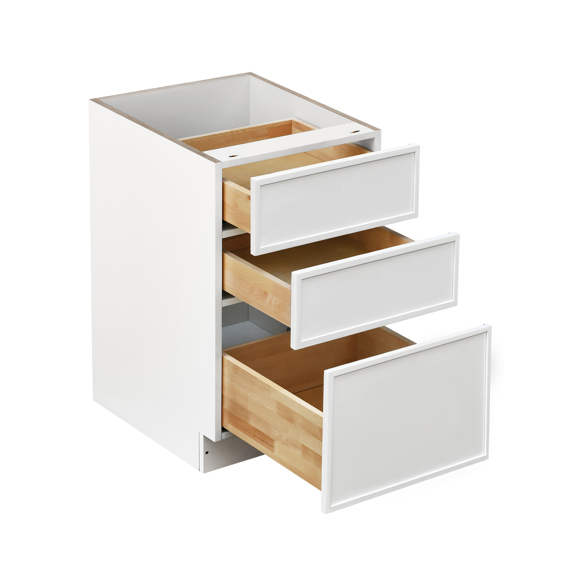 Slim White Shaker - 18"W Drawer Base Cabinet 3-Drawers