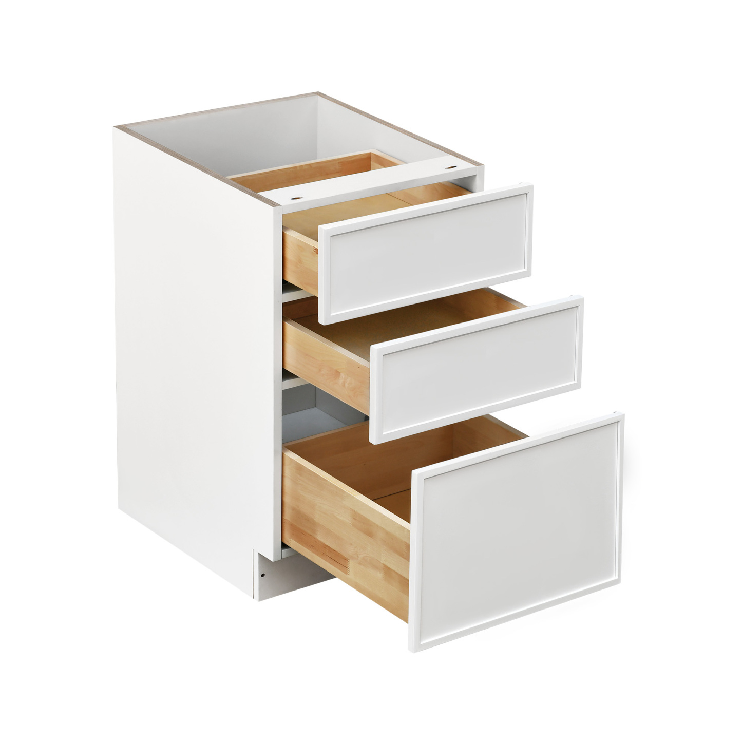 Slim White Shaker - 18"W Drawer Base Cabinet 3-Drawers