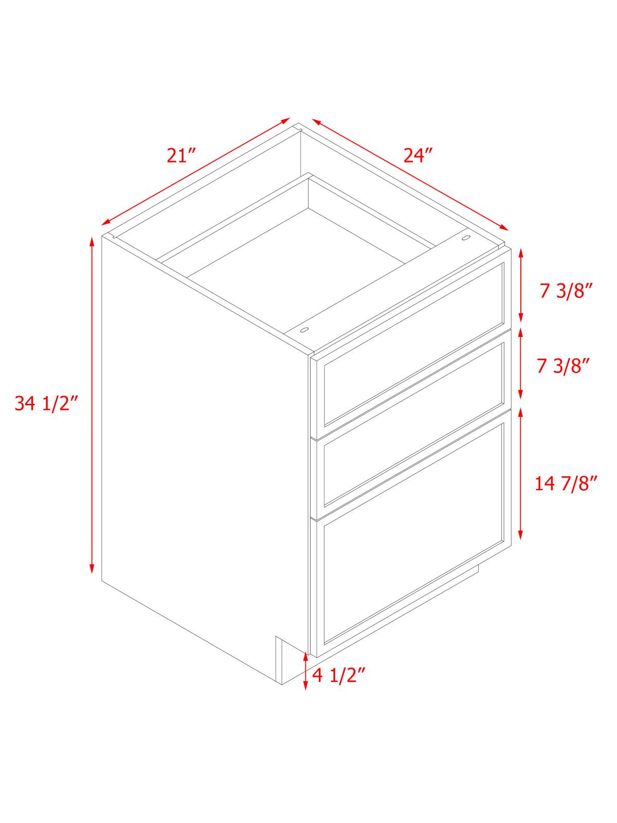 Natural Box Oak Slim - 21"W Drawer Base Cabinet 3-Drawers
