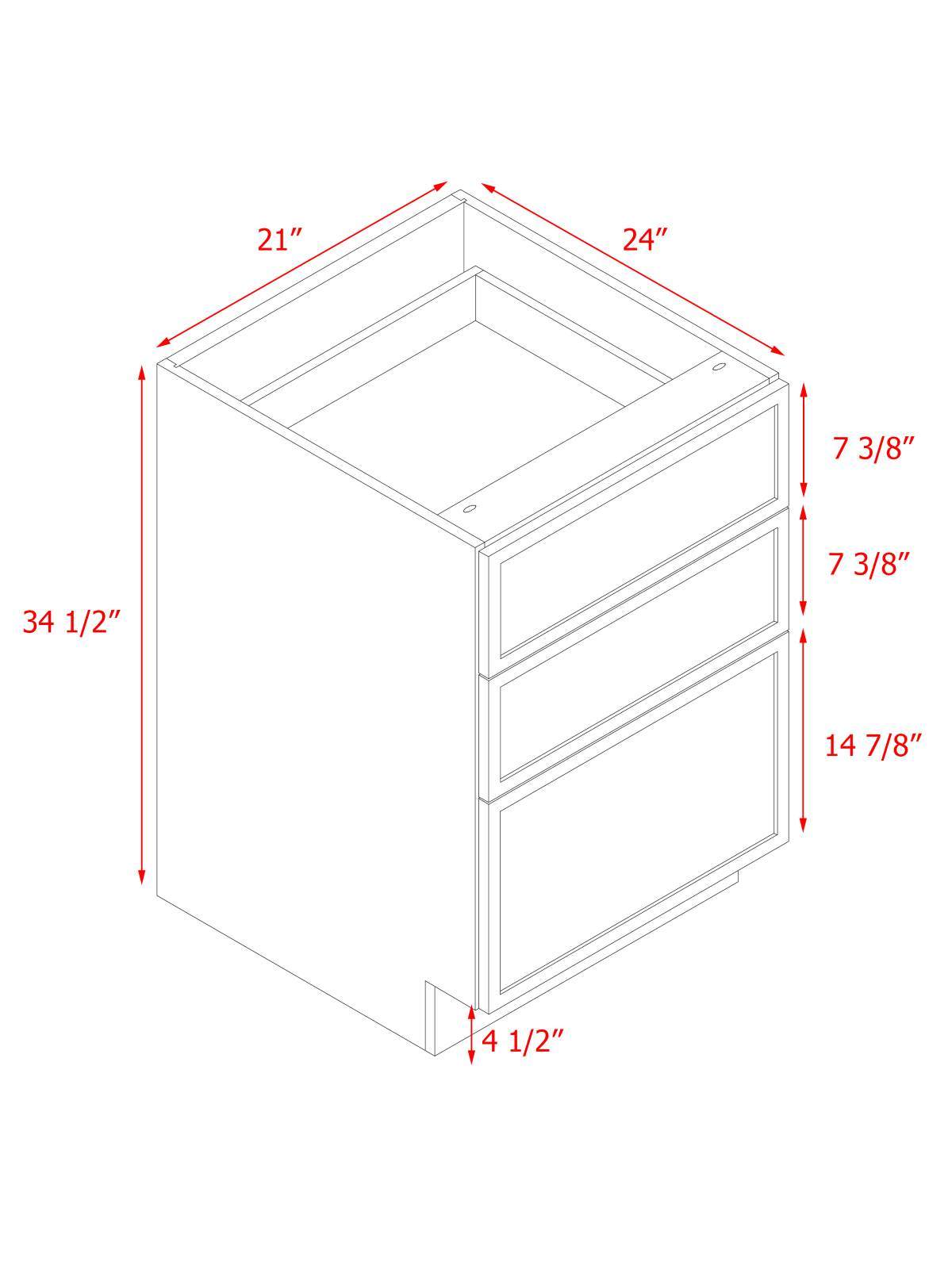 Natural Box Oak Slim - 21"W Drawer Base Cabinet 3-Drawers