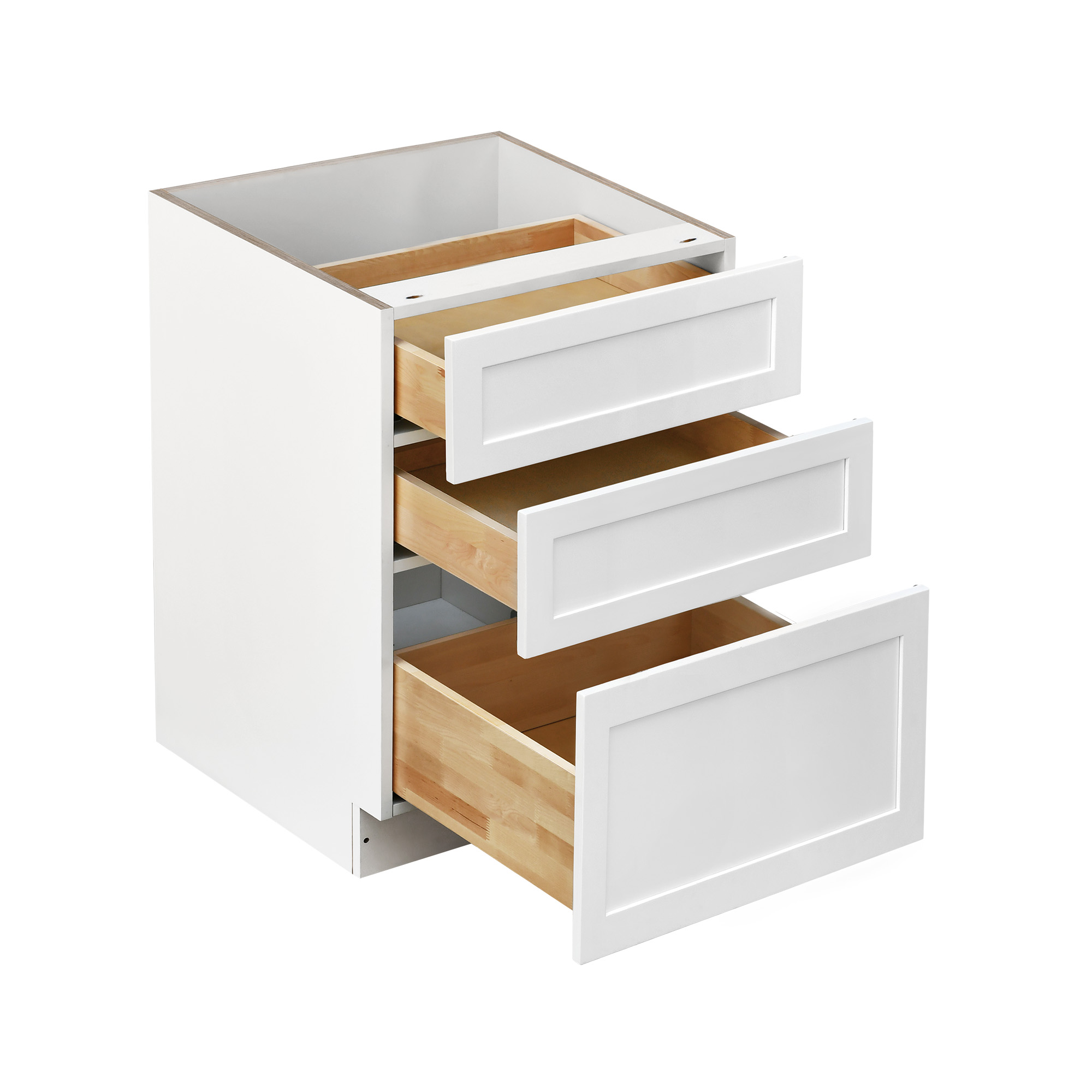 White Shaker - 21"W Drawer Base Cabinet 3-Drawers