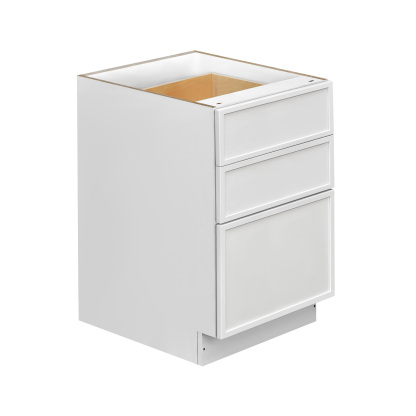 Slim White Shaker - 21"W Drawer Base Cabinet 3-Drawers