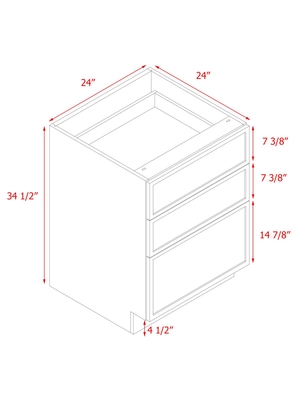 Natural Box Oak Slim - 24"W Drawer Base Cabinet 3-Drawers