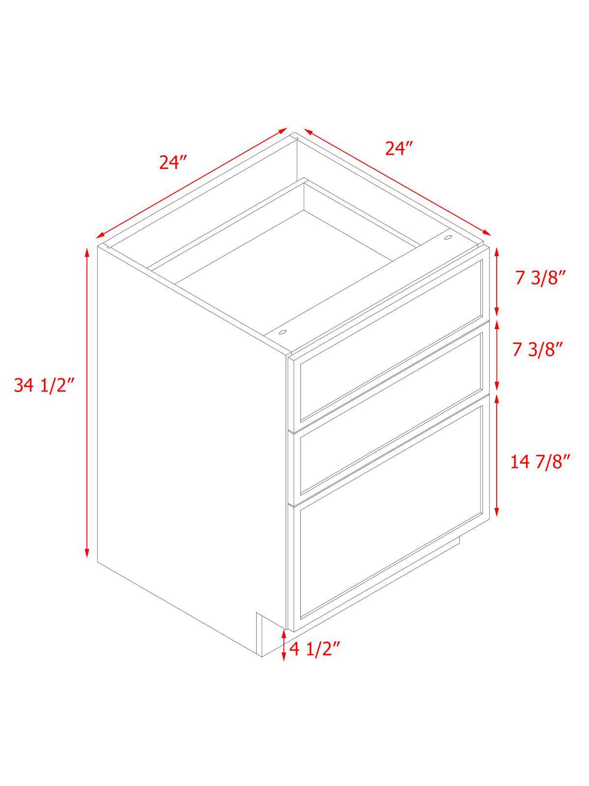 Natural Box Oak Slim - 24"W Drawer Base Cabinet 3-Drawers