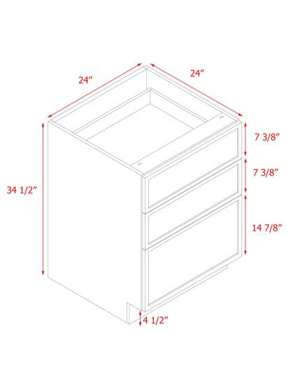 Natural Box Oak Slim - 24"W Drawer Base Cabinet 3-Drawers