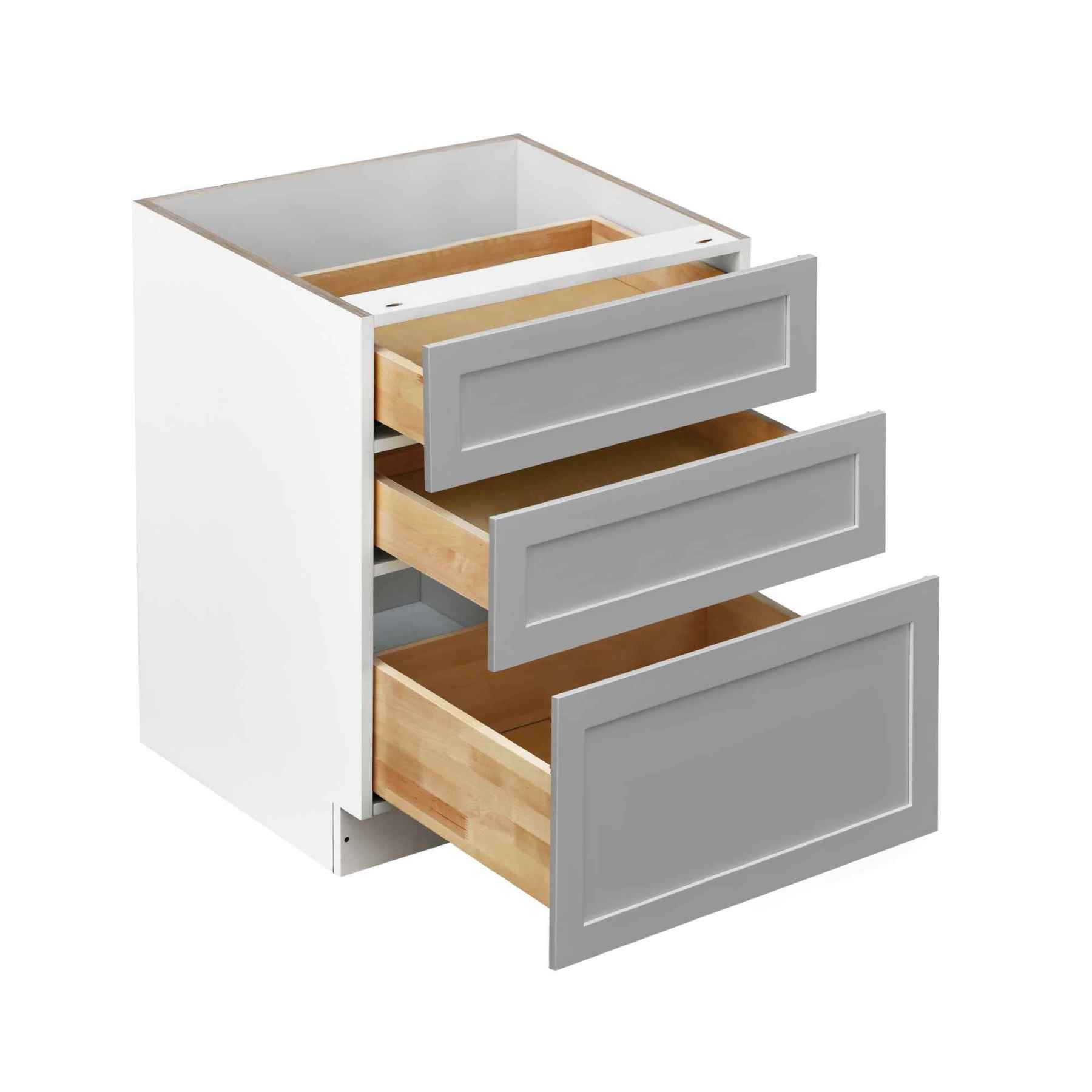 White Box Gray Shaker - 24"W Drawer Base Cabinet 3-Drawers