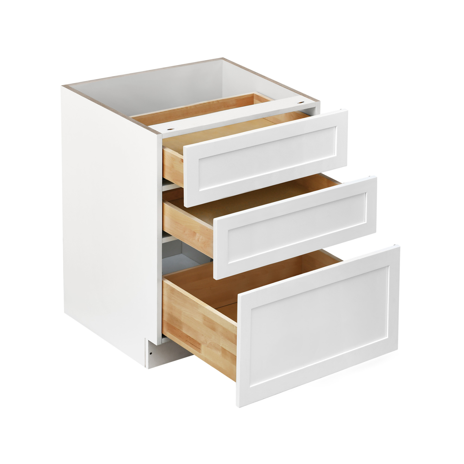 White Shaker - 24"W Drawer Base Cabinet 3-Drawers