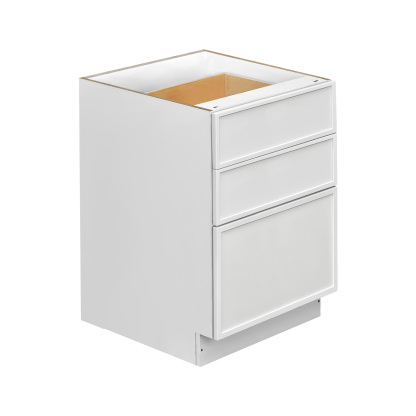 Slim White Shaker - 24"W Drawer Base Cabinet 3-Drawers