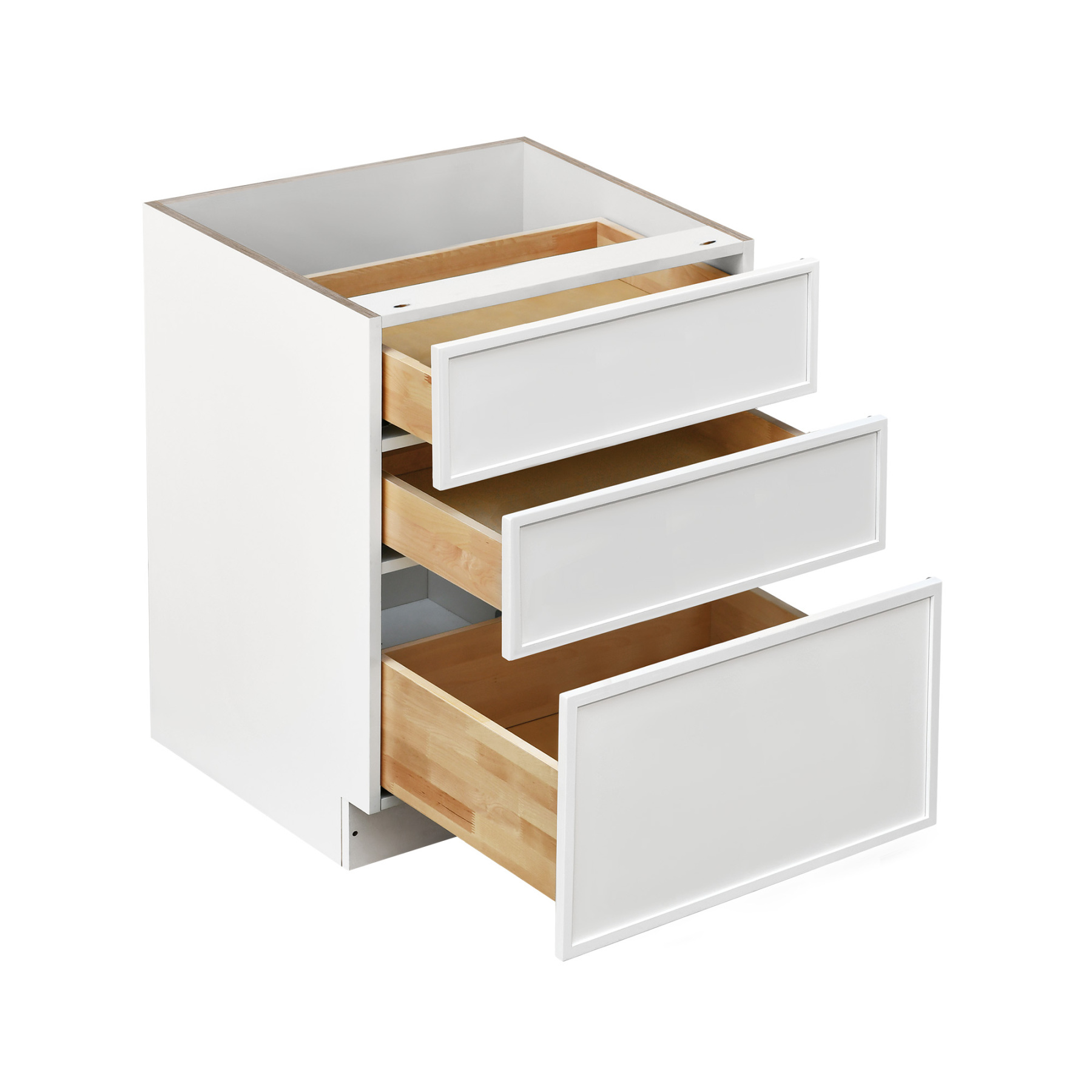 Slim White Shaker - 24"W Drawer Base Cabinet 3-Drawers