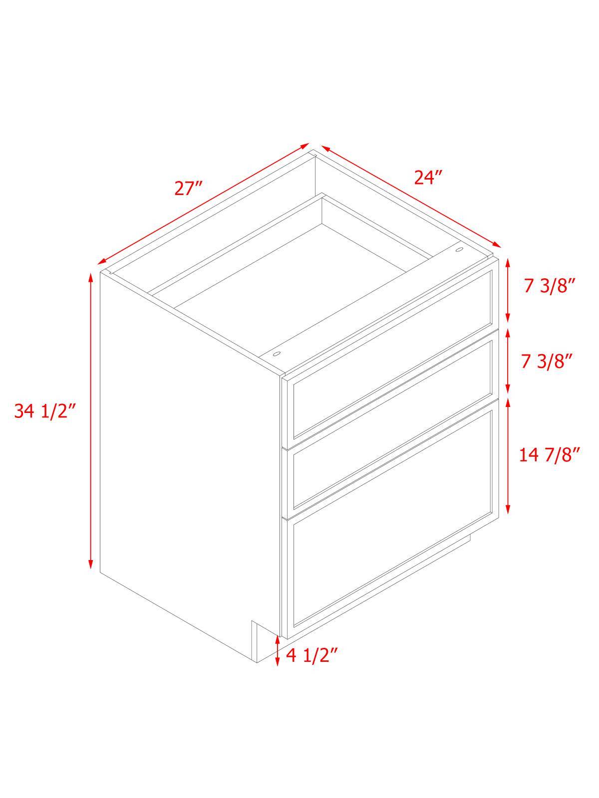 Natural Box Oak Slim - 27"W Drawer Base Cabinet 3-Drawers