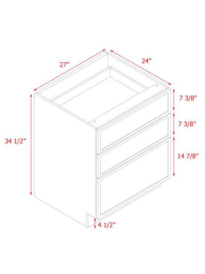 Natural Box Oak Slim - 27"W Drawer Base Cabinet 3-Drawers
