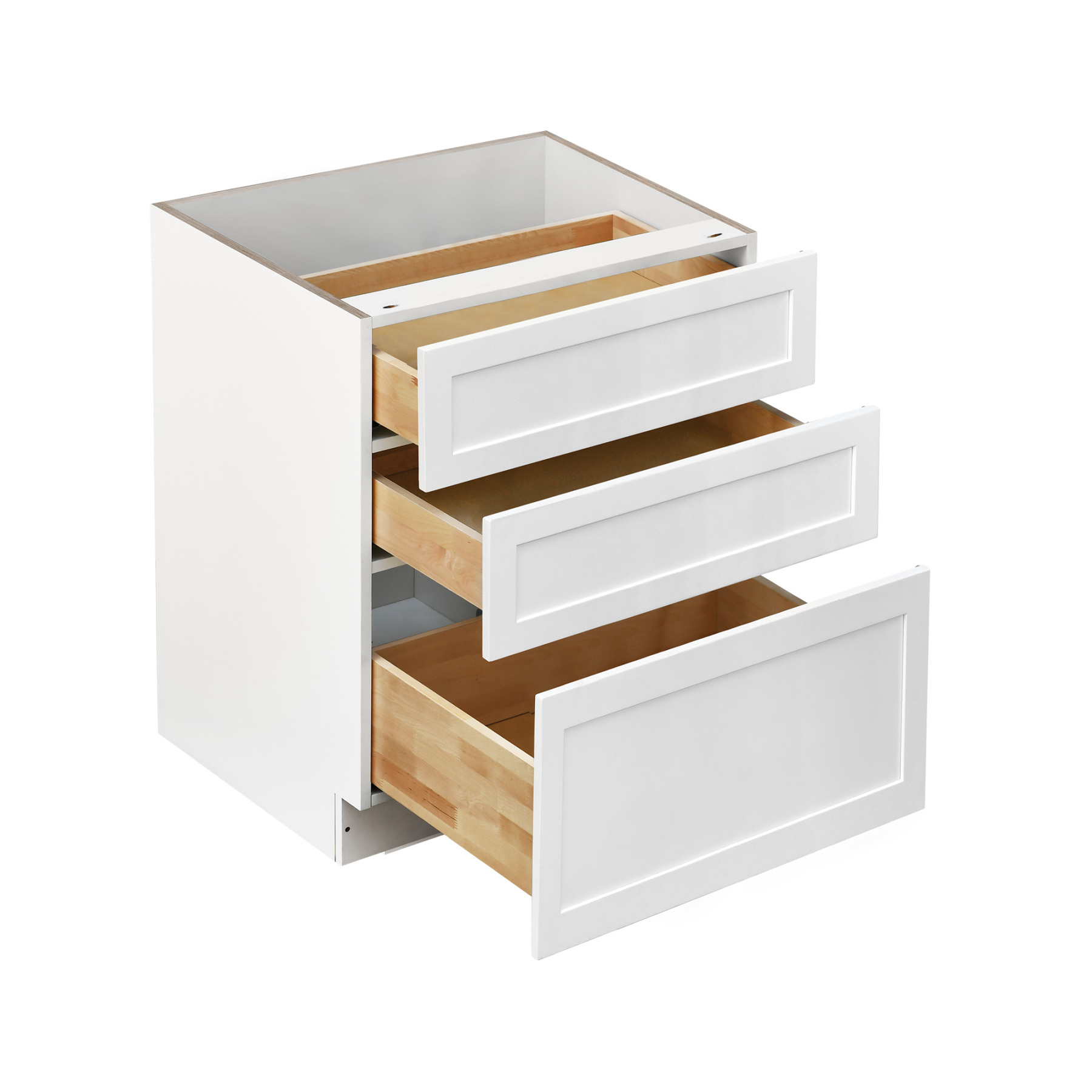 White Shaker - 27"W Drawer Base Cabinet 3-Drawers