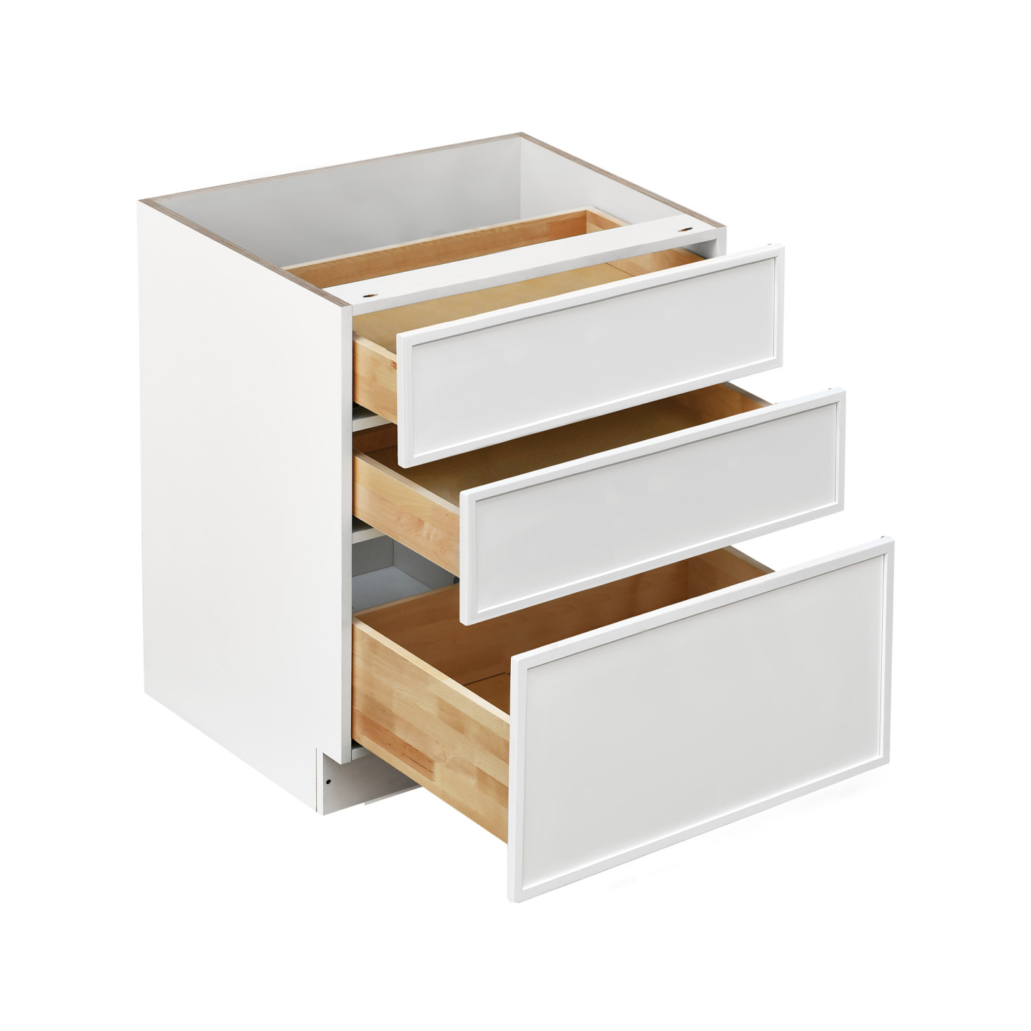 Slim White Shaker - 27"W Drawer Base Cabinet 3-Drawers