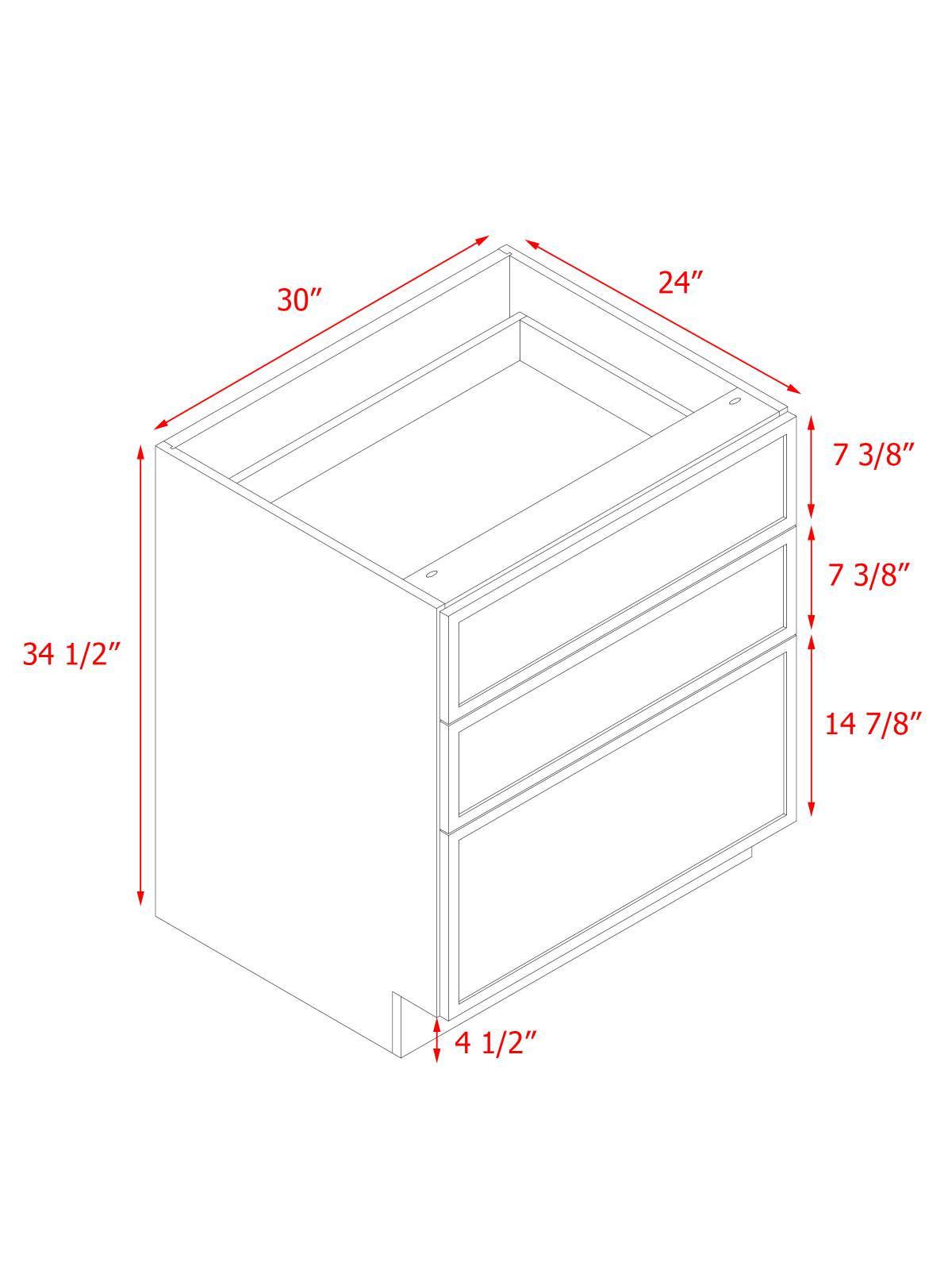 Natural Box Oak Slim - 30"W Drawer Base Cabinet 3-Drawers