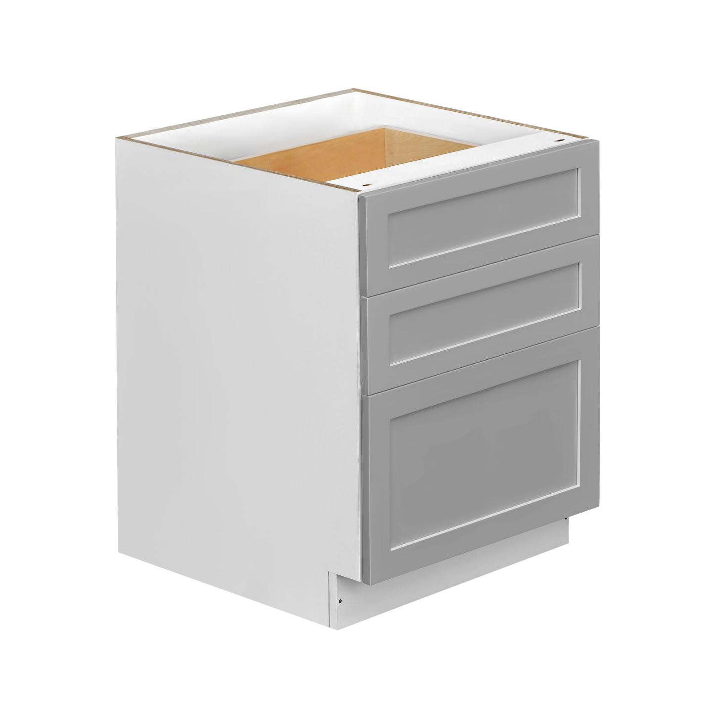 White Box Gray Shaker - 30"W Drawer Base Cabinet 3-Drawers