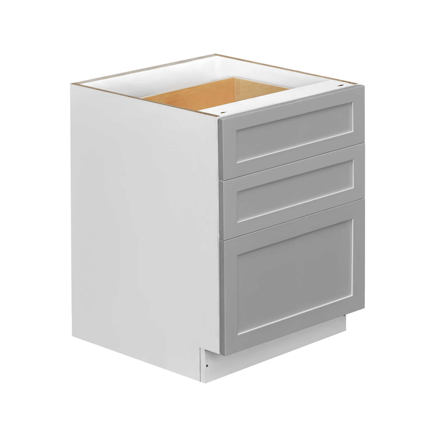 White Box Gray Shaker - 30"W Drawer Base Cabinet 3-Drawers