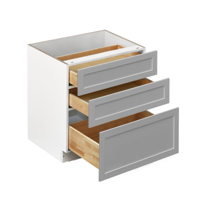 White Box Gray Shaker - 30"W Drawer Base Cabinet 3-Drawers