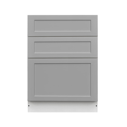 White Box Gray Shaker - 30"W Drawer Base Cabinet 3-Drawers
