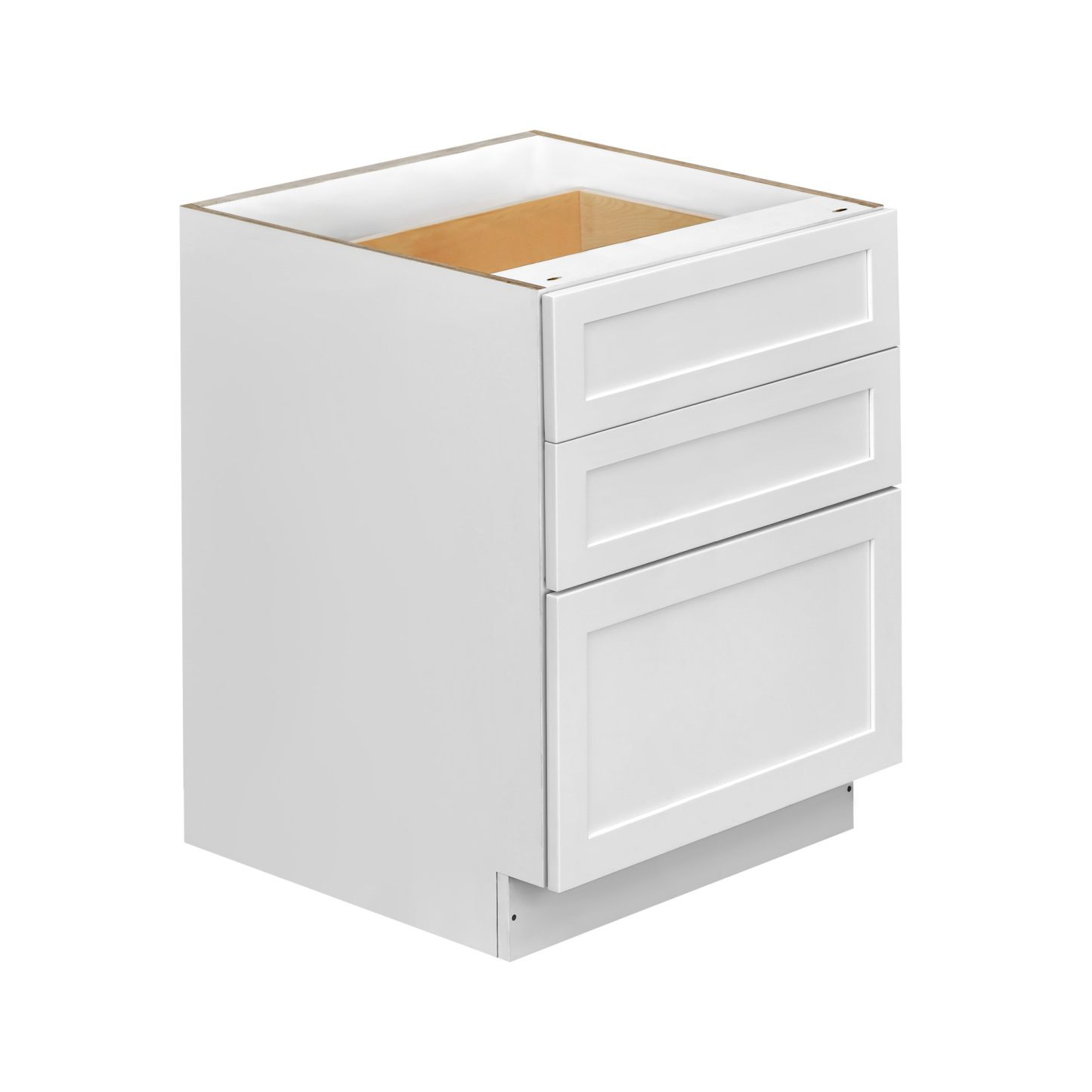 White Shaker - 30"W Drawer Base Cabinet 3-Drawers