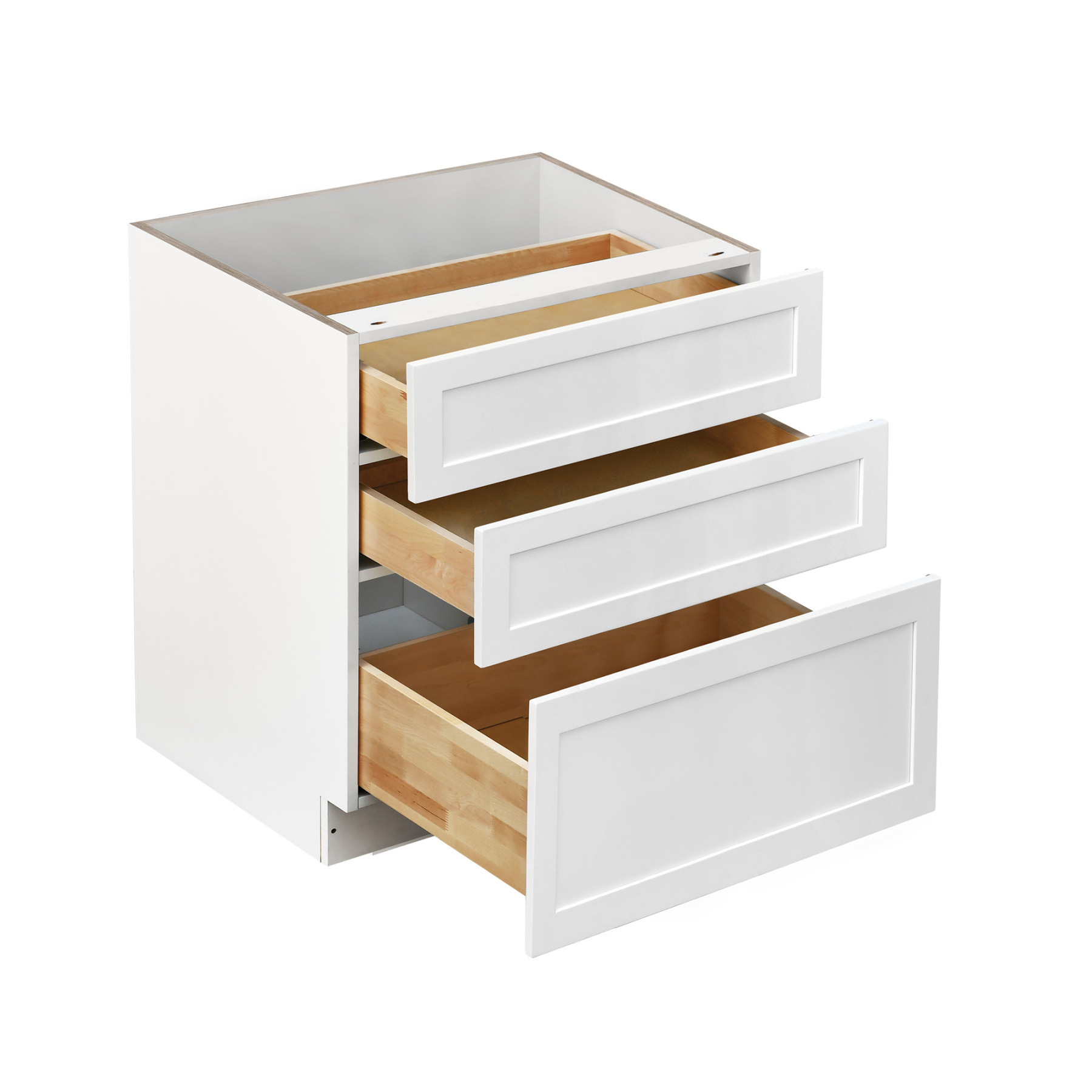 White Shaker - 30"W Drawer Base Cabinet 3-Drawers