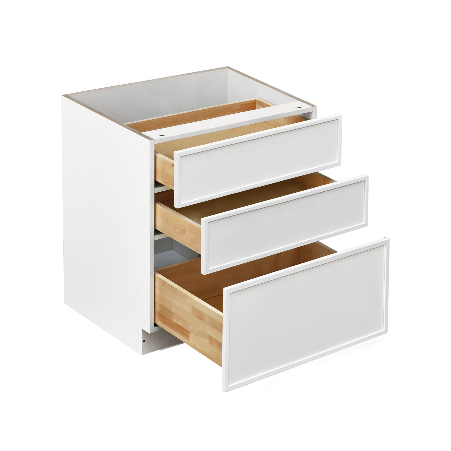 Slim White Shaker - 30"W Drawer Base Cabinet 3-Drawers