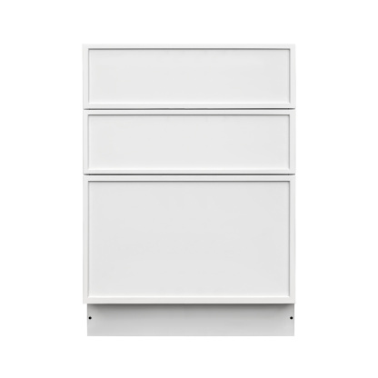 Slim White Shaker - 30"W Drawer Base Cabinet 3-Drawers