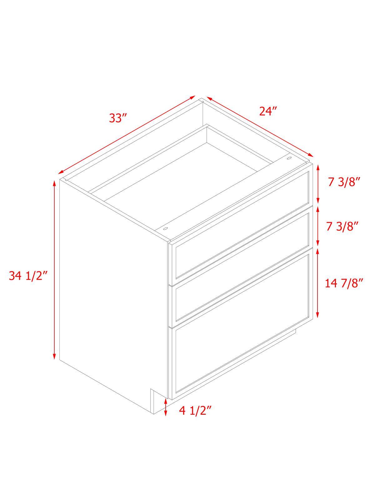 Natural Box Oak Slim - 33"W Drawer Base Cabinet 3-Drawers
