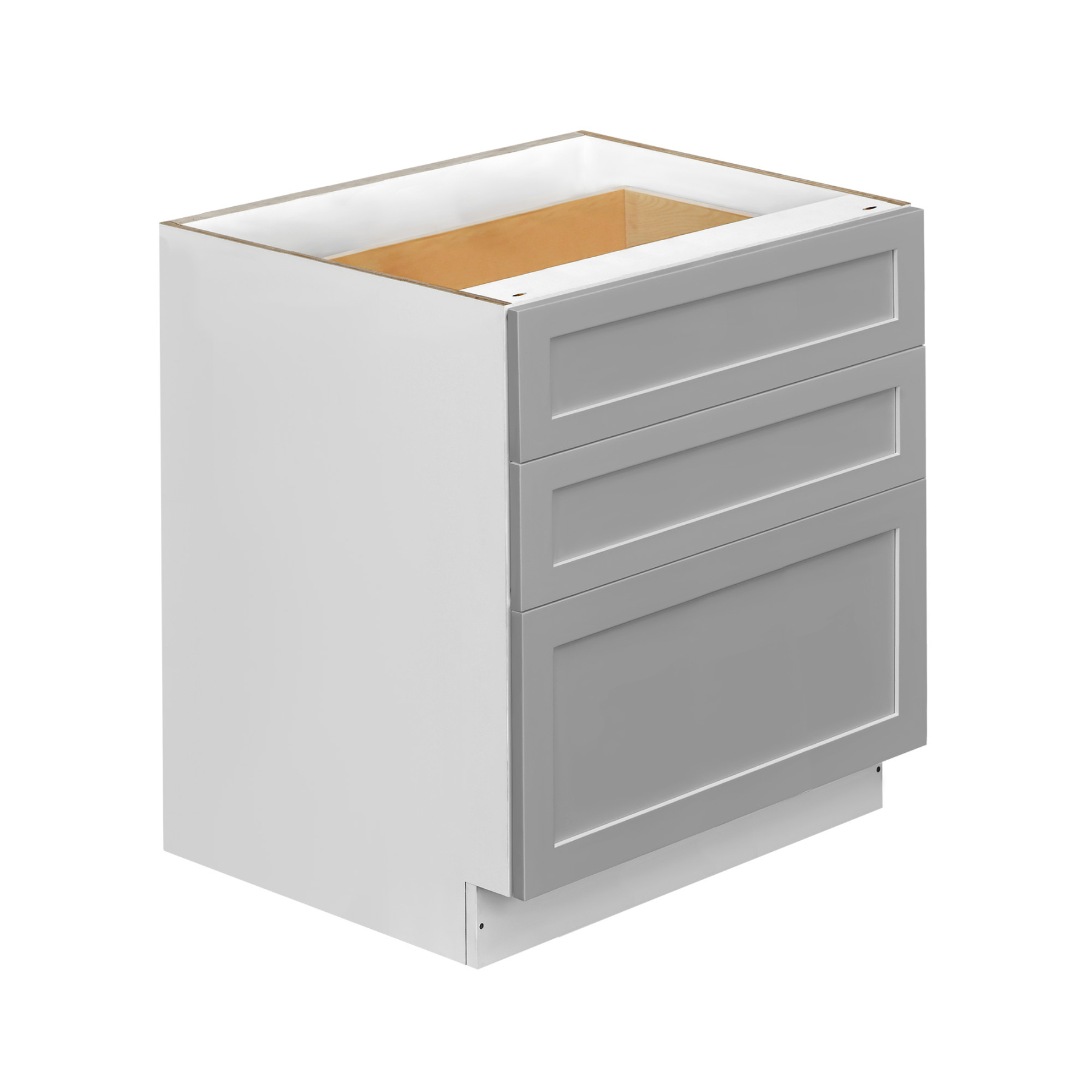 White Box Gray Shaker - 33"W Drawer Base Cabinet 3-Drawers