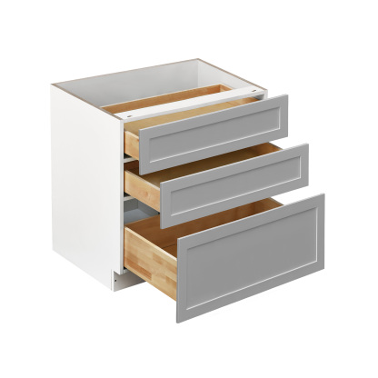 White Box Gray Shaker - 33"W Drawer Base Cabinet 3-Drawers