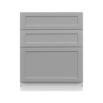 White Box Gray Shaker - 33"W Drawer Base Cabinet 3-Drawers