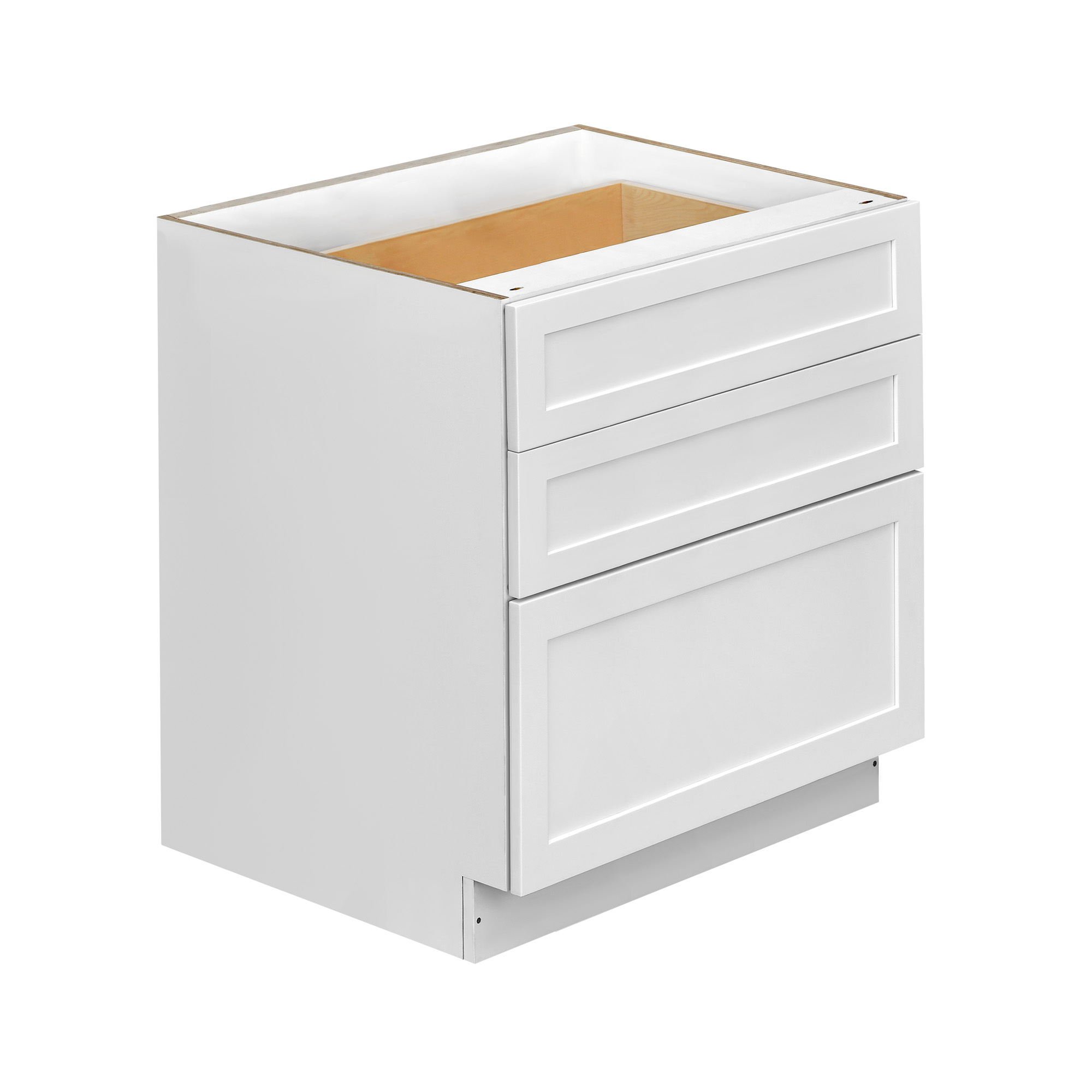 White Shaker - 33"W Drawer Base Cabinet 3-Drawers
