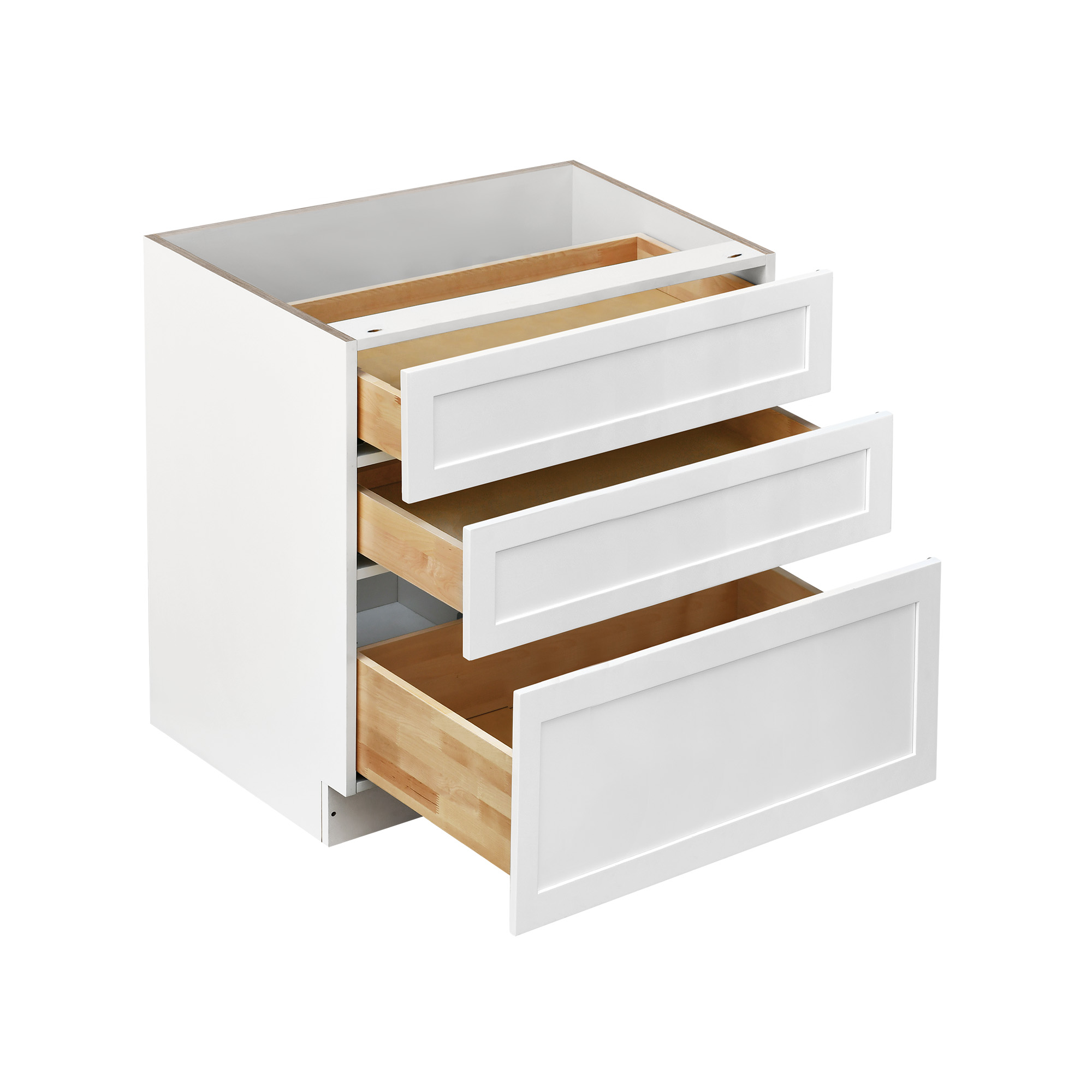 White Shaker - 33"W Drawer Base Cabinet 3-Drawers