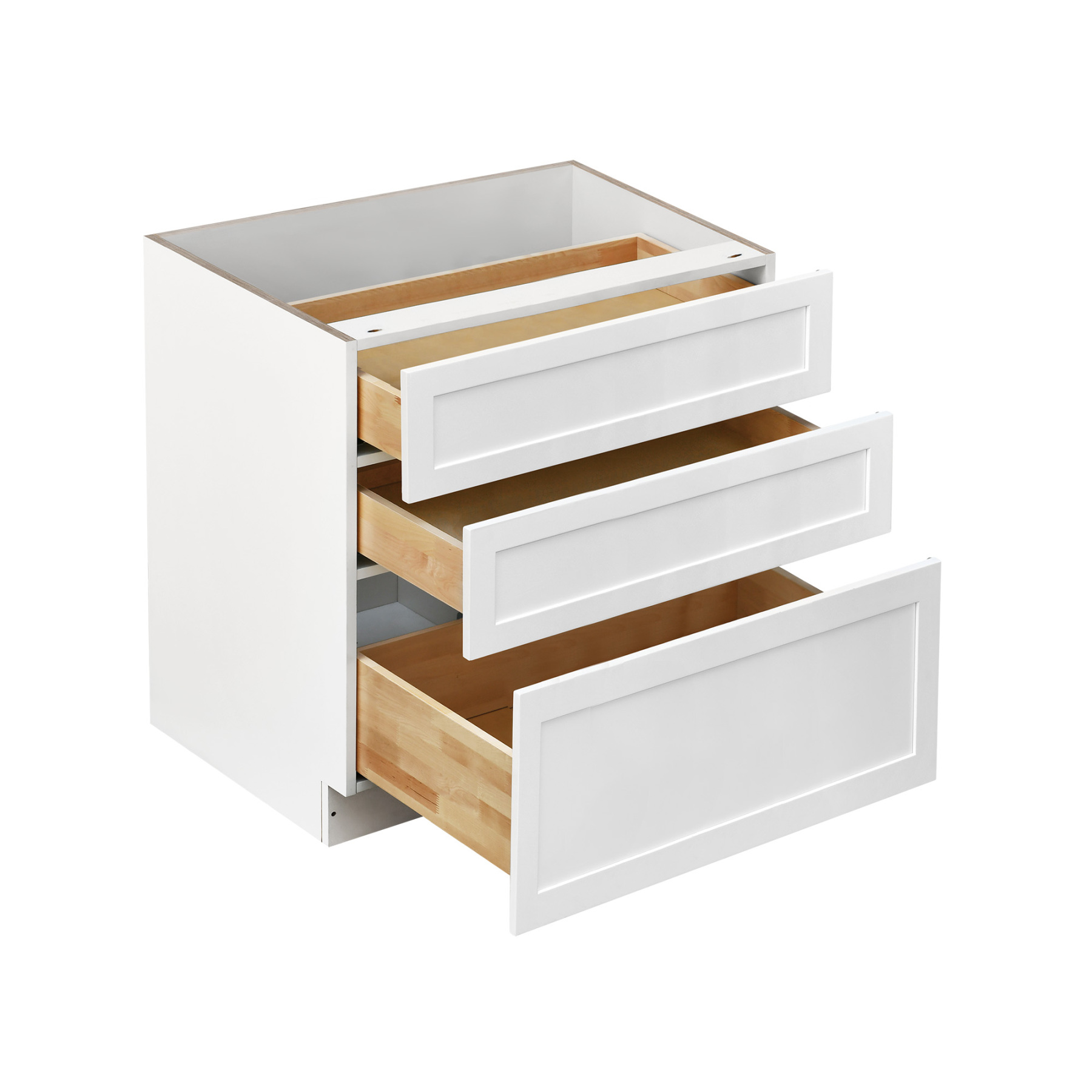 White Shaker - 33"W Drawer Base Cabinet 3-Drawers