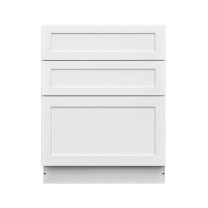 White Shaker - 33"W Drawer Base Cabinet 3-Drawers