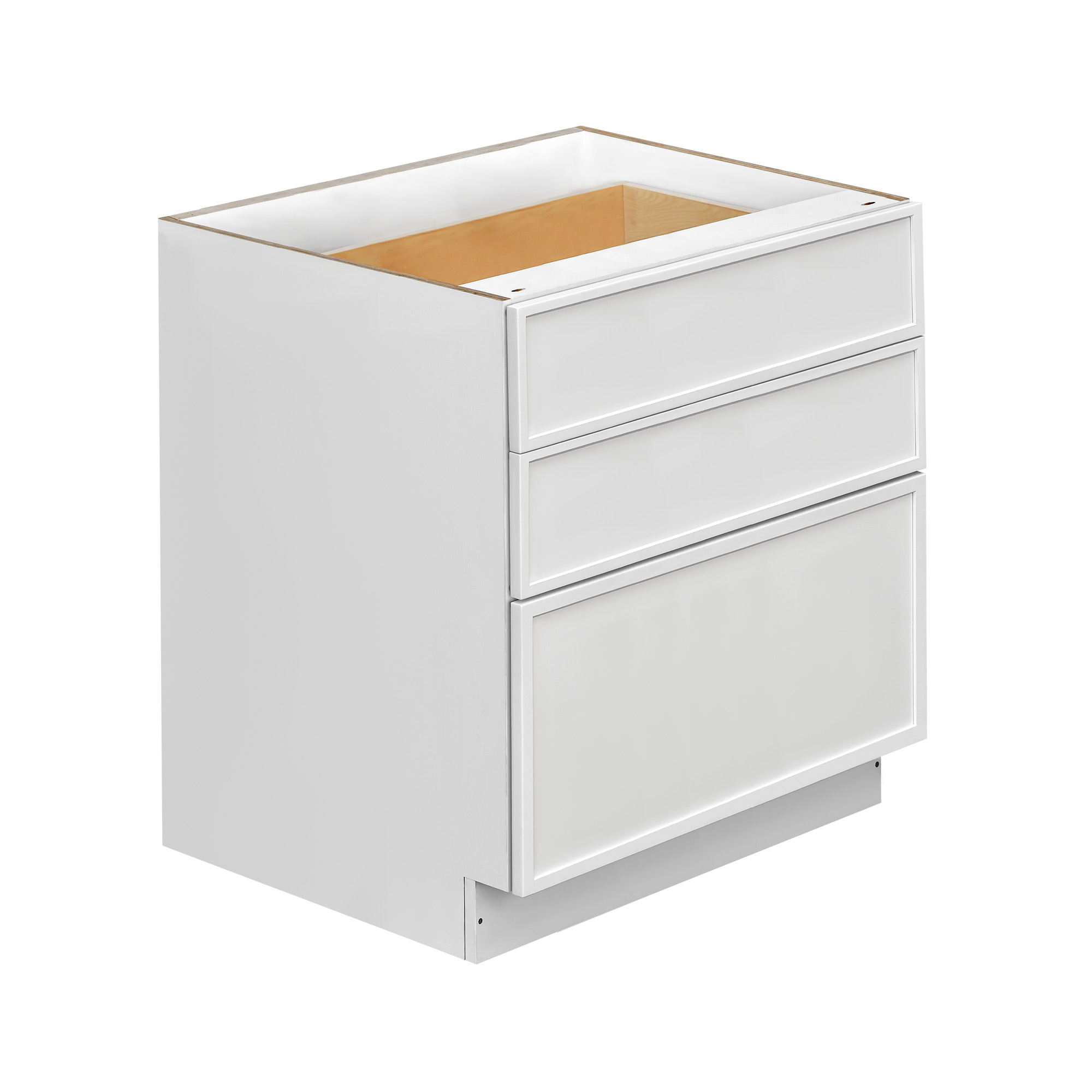 Slim White Shaker - 33"W Drawer Base Cabinet 3-Drawers