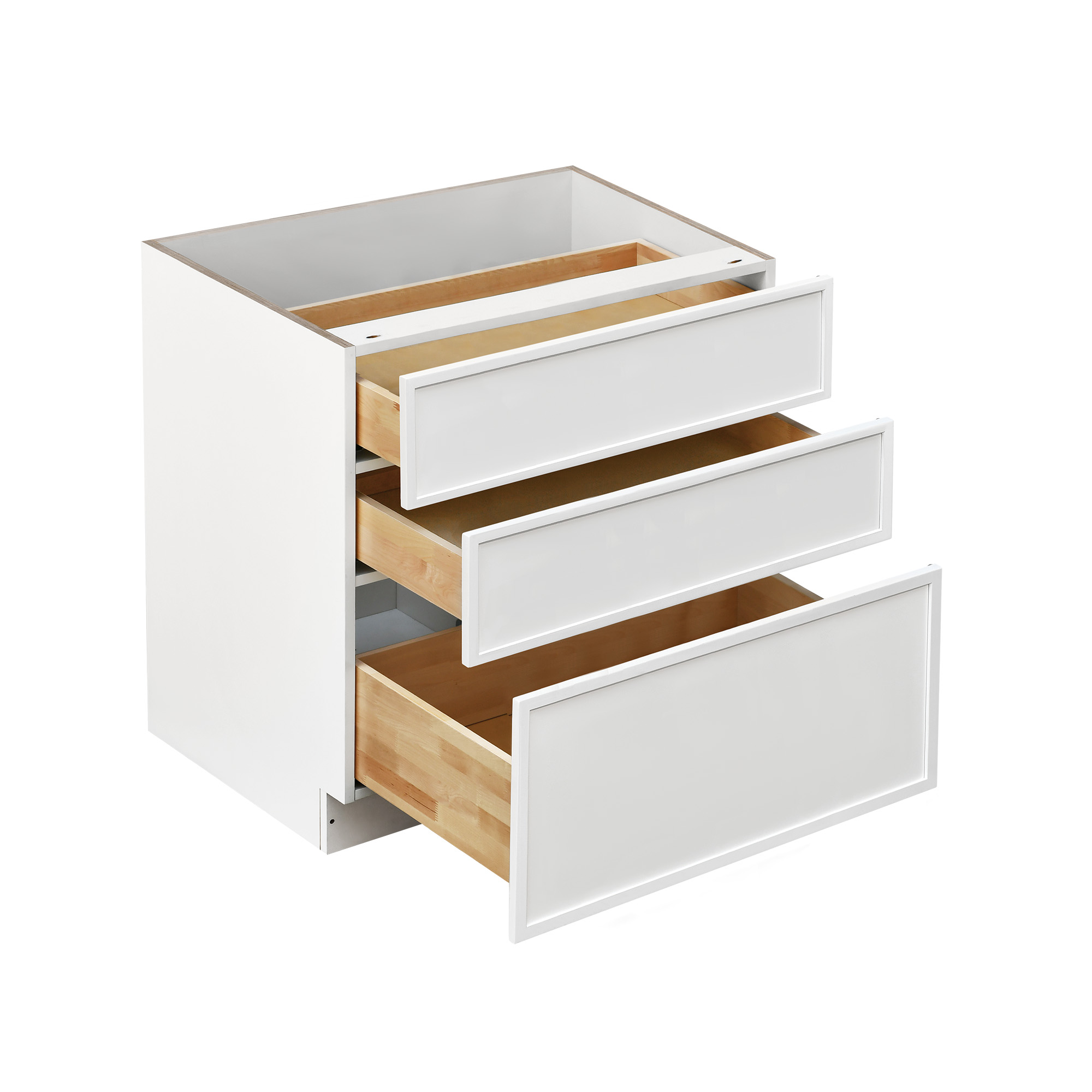 Slim White Shaker - 33"W Drawer Base Cabinet 3-Drawers