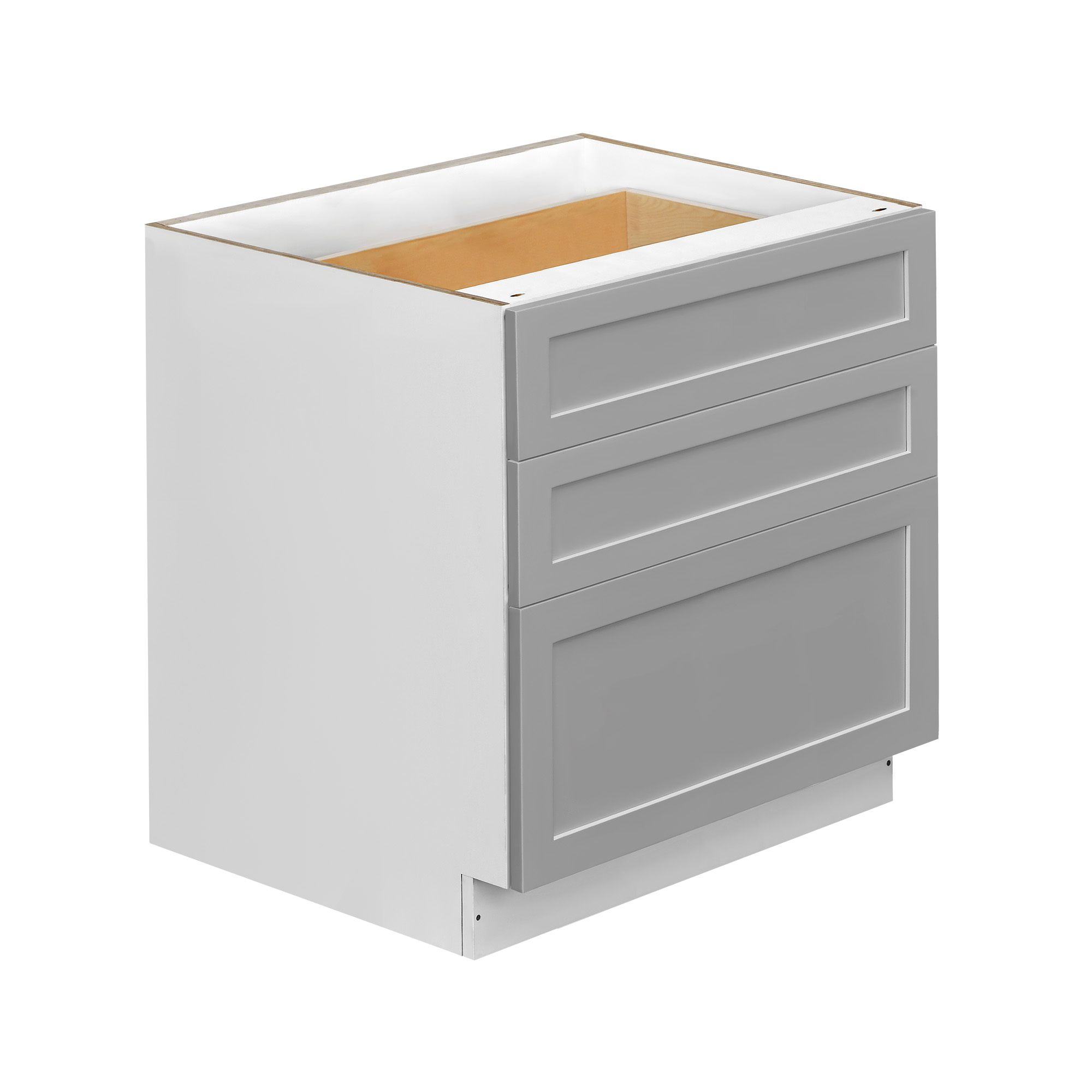White Box Gray Shaker - 36"W Drawer Base Cabinet 3-Drawers