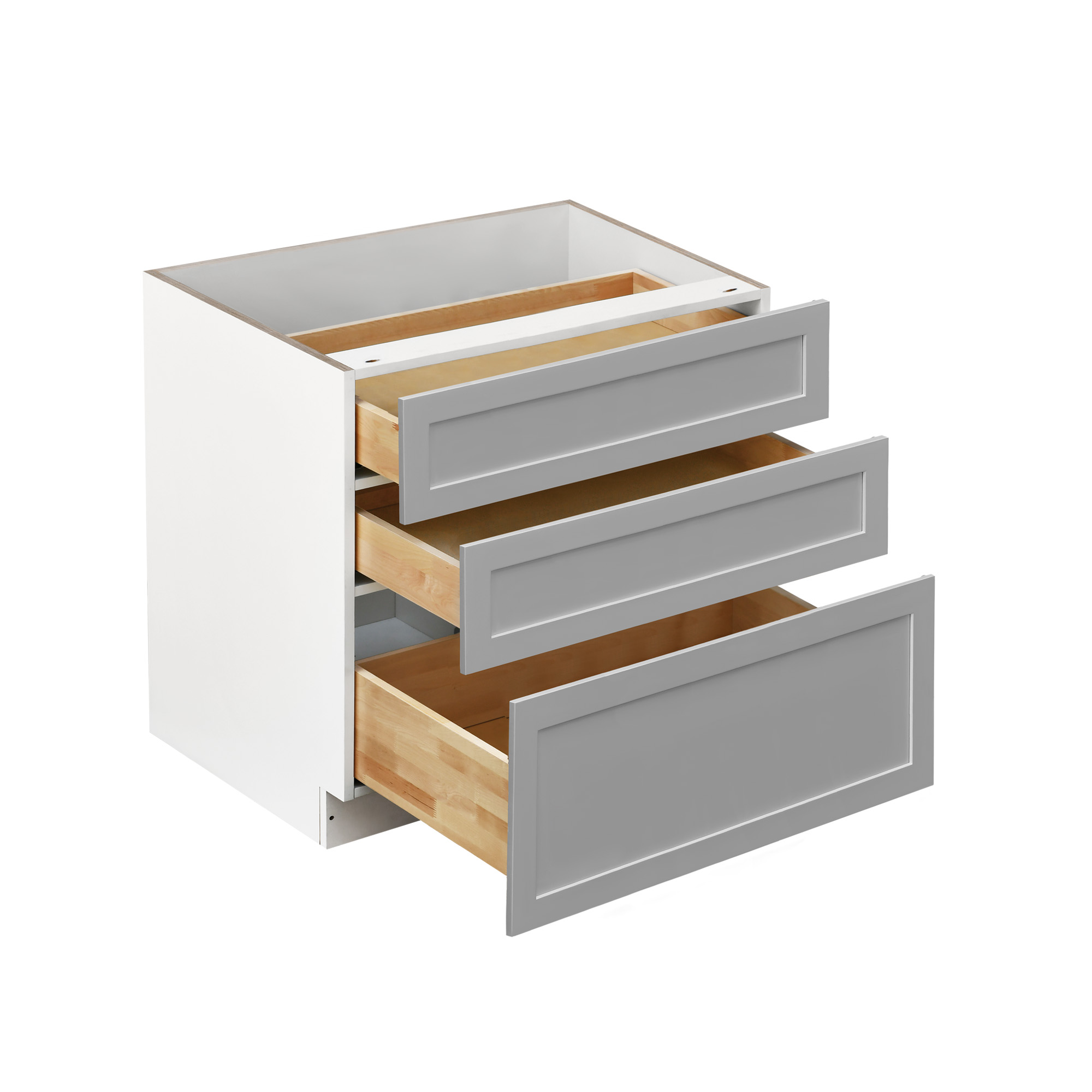 White Box Gray Shaker - 36"W Drawer Base Cabinet 3-Drawers