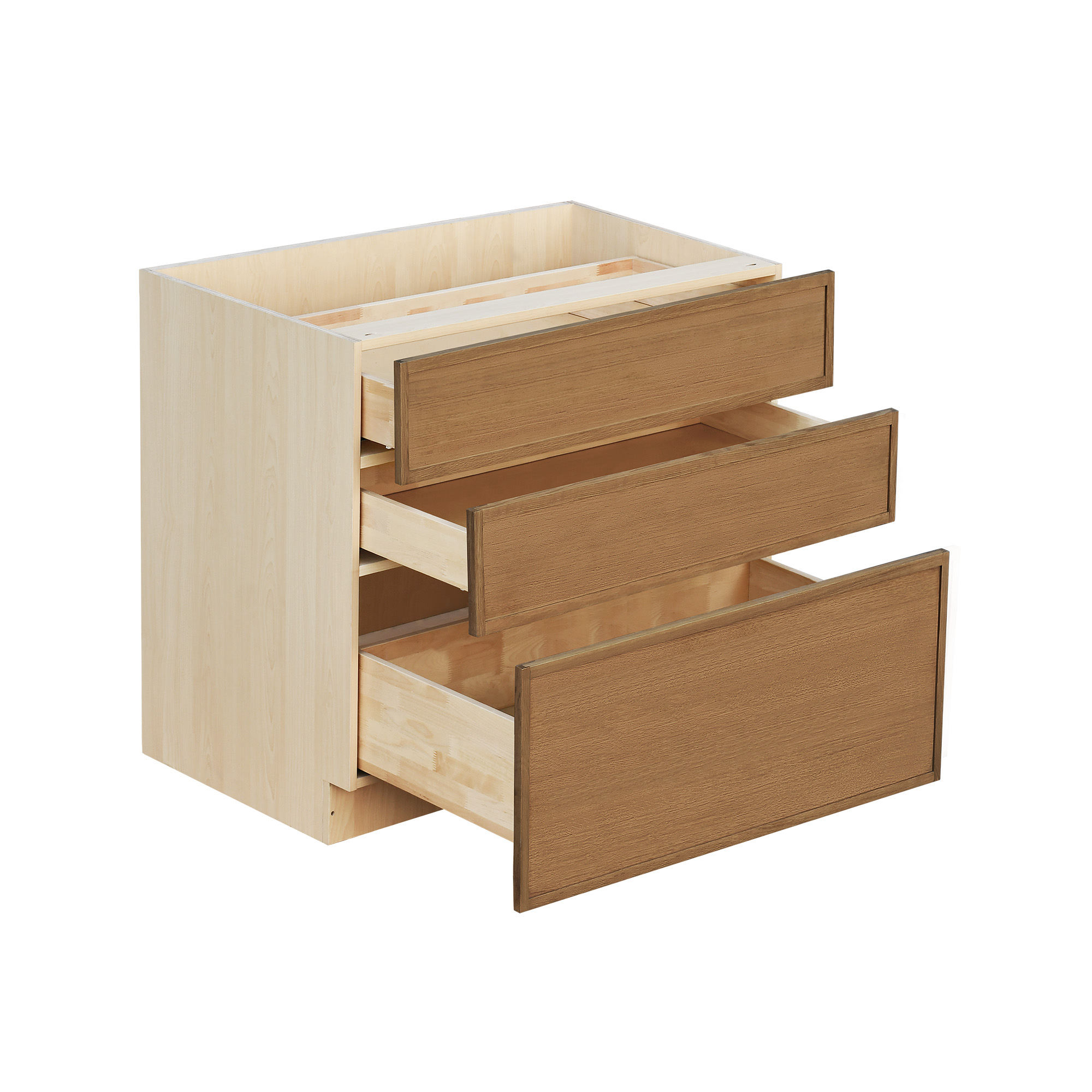 Natural Box Oak Slim - 36"W Drawer Base Cabinet 3-Drawers