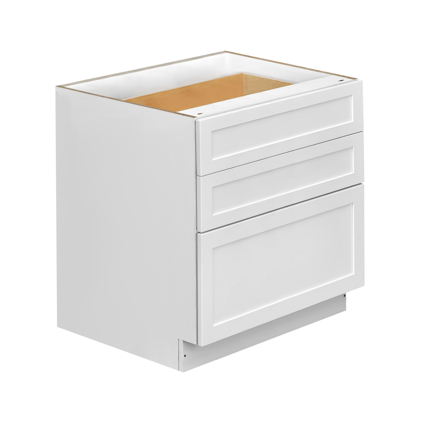 White Shaker - 36"W Drawer Base Cabinet 3-Drawers