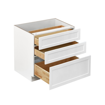 White Shaker - 36"W Drawer Base Cabinet 3-Drawers